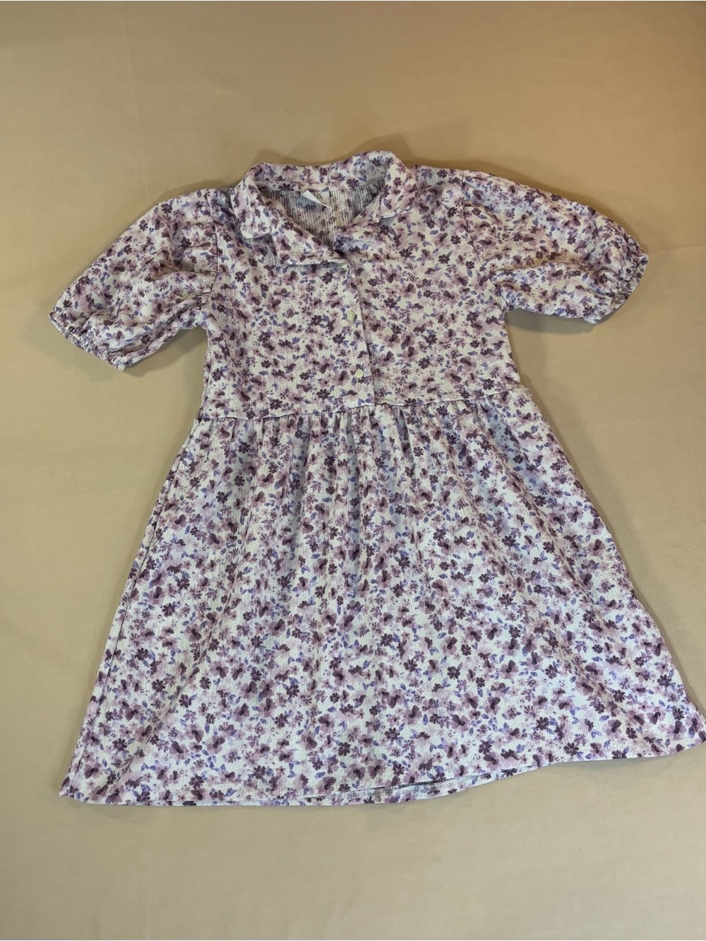 Zara Lavender Floral Button-Up Shirt Dress Short Sleeve Puff Sleeve Girls Size 8